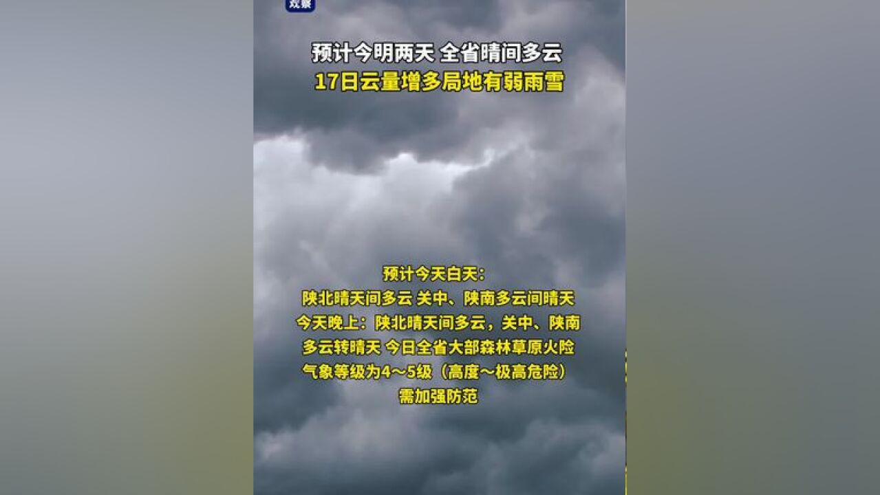 陕西17日云量增多 局地有弱雨雪天气