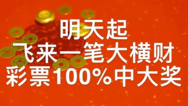 明天起,飞来一笔大横财,彩票100%中大奖