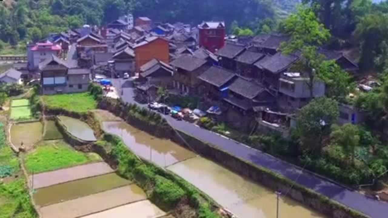 航拍贵州丹寨县石桥村山水环境简直就是风水宝地