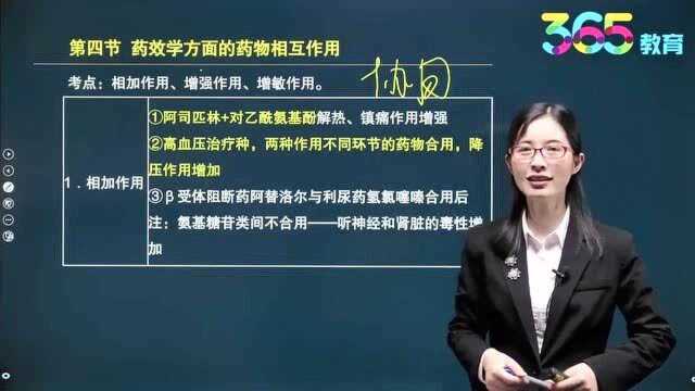 365教育药一考点冲刺:药效学方面的药物相互作用