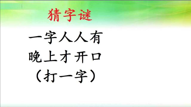 打一字:一字人人有,晚上才开口,小学生都会猜的字谜