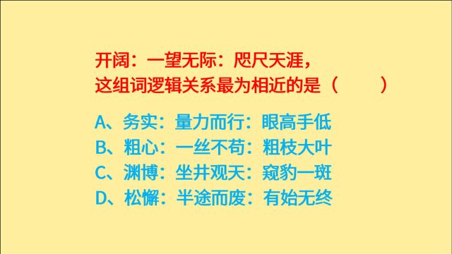 公务员逻辑题,开阔、一望无际、咫尺天涯,下列哪一项是对的