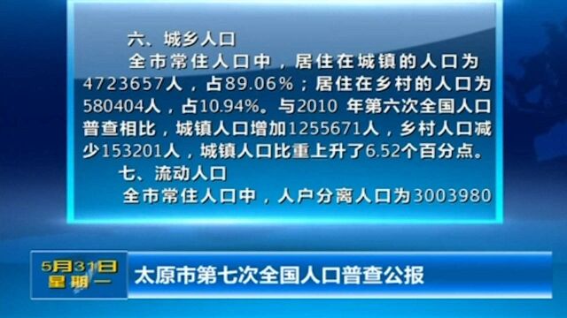 速看!太原市第七次全国人口普查公报