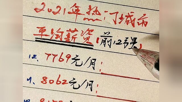 2021年平均工资最高的12座城市#手写 #写字 #我要上热门