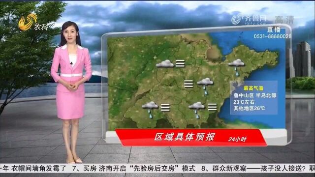 鲁南、鲁中东部和半岛有小雨,夜间气温较低,全省最高温23到26℃