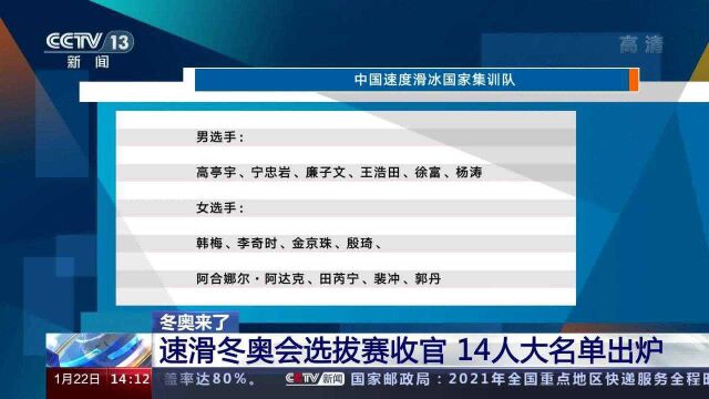 速滑冬奥会选拔赛收官14人大名单出炉