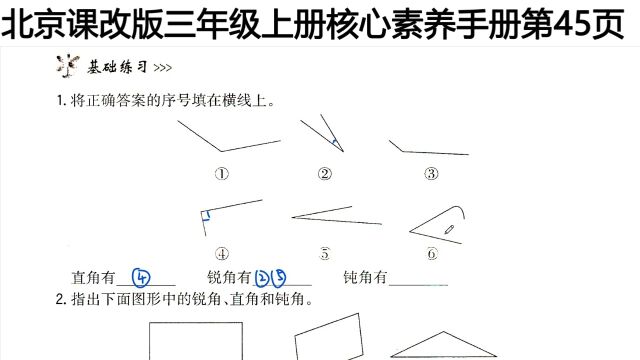 小学三年同步数学核心素养手册第45页精讲,孩子复习一下