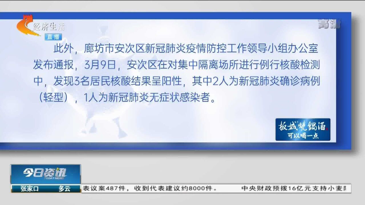 廊坊市安次区通报2例确诊病例,1例无症状感染者