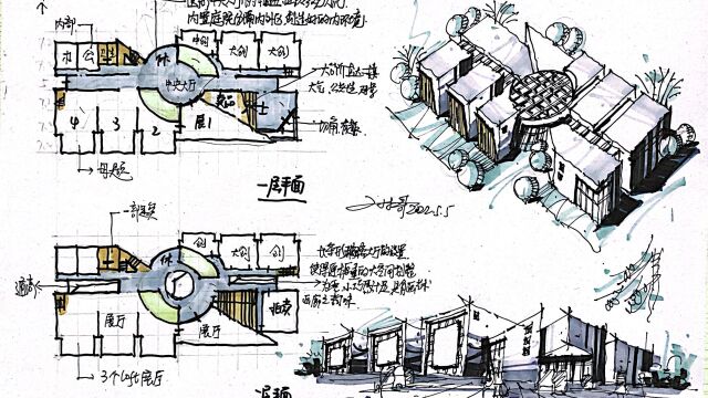 建筑快题【平面功能】+【造型设计】十八式之第5式:现代艺术画廊方案解析领绘及设计语汇萃取(小林哥主讲金筑四方考研教育)