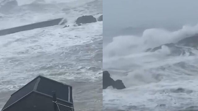 实拍台风逼近宁波象山:一波波“巨浪”涌向岸边 沿海现12级大风