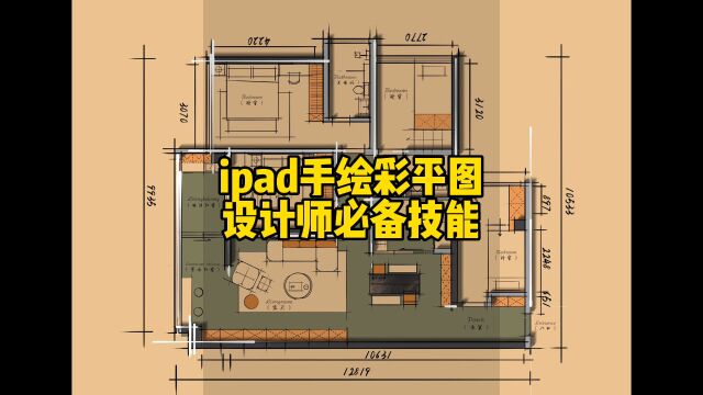 ipad手绘彩色平面图,设计师必备签单技能#ipad手绘 #室内设计 #零角度手绘