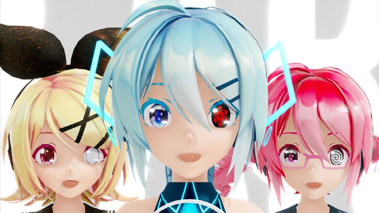 MMD初音未来三人组,三张娃娃脸,合唱忍者乱太郎主题曲勇气100%