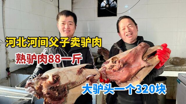 河北沧州,河间父子卖驴肉一斤88块,驴头一个320,直言不掺马肉