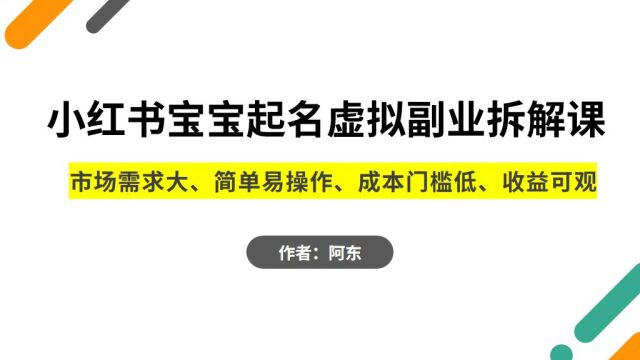 阿东创业日记:小红书宝宝起名虚拟项目