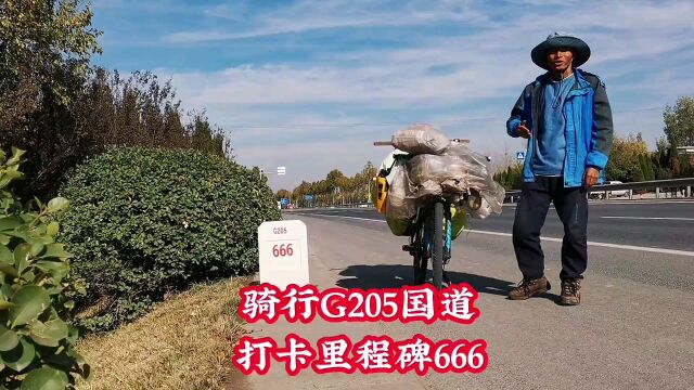 骑行G205国道,打卡里程碑666好吉利的数字.赶夜路到和庄镇扎营