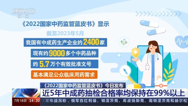 《2022国家中药监管蓝皮书》18日发布 近5年中成药抽检合格率均保持在99%以上