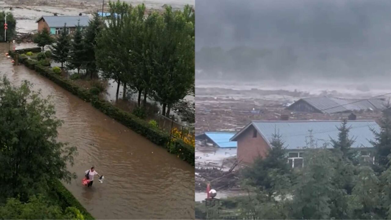 牡丹江市尔站林场洪水肆虐,房屋被冲走,居民被迎面洪水吓退