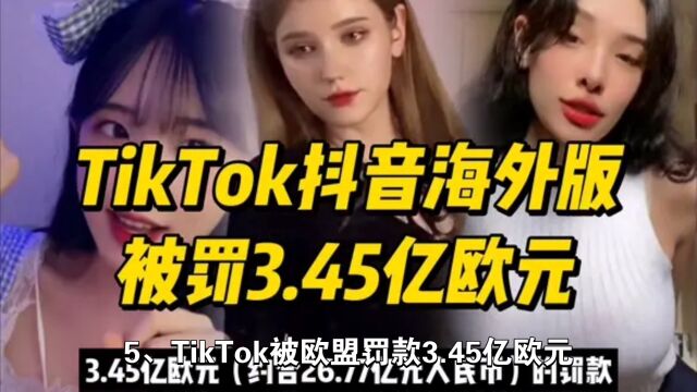 TikTok被欧盟罚款3.45亿欧元,因违反儿童个人数据处理的隐私法;