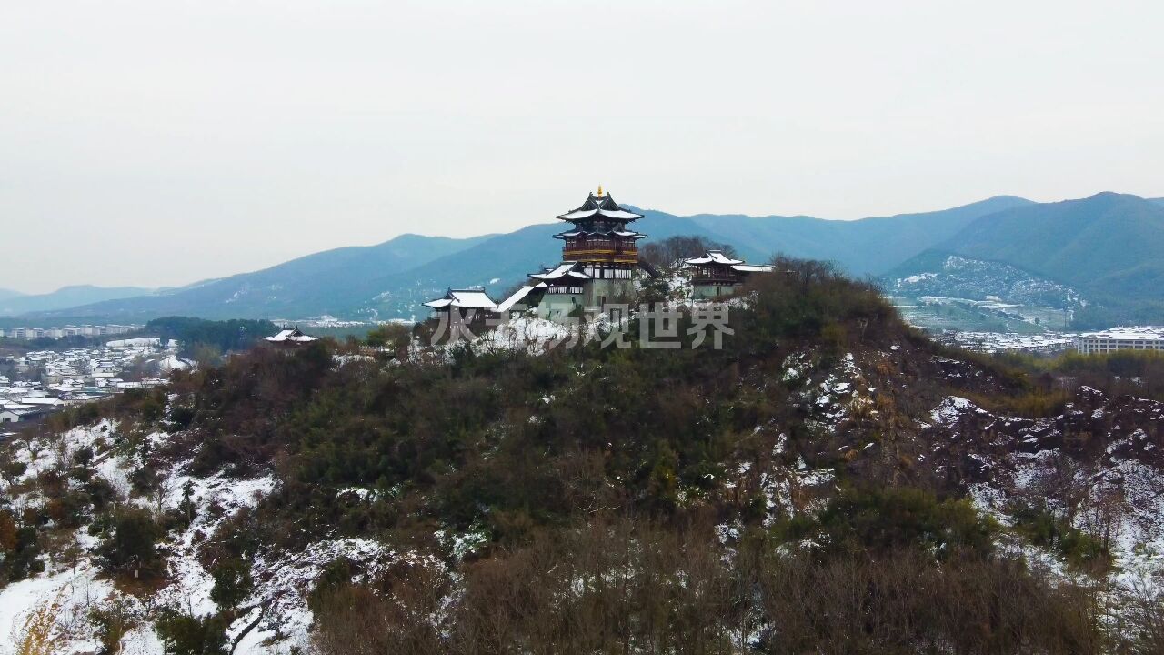 航拍宜兴东坡阁,白茫茫的一片漂亮极了