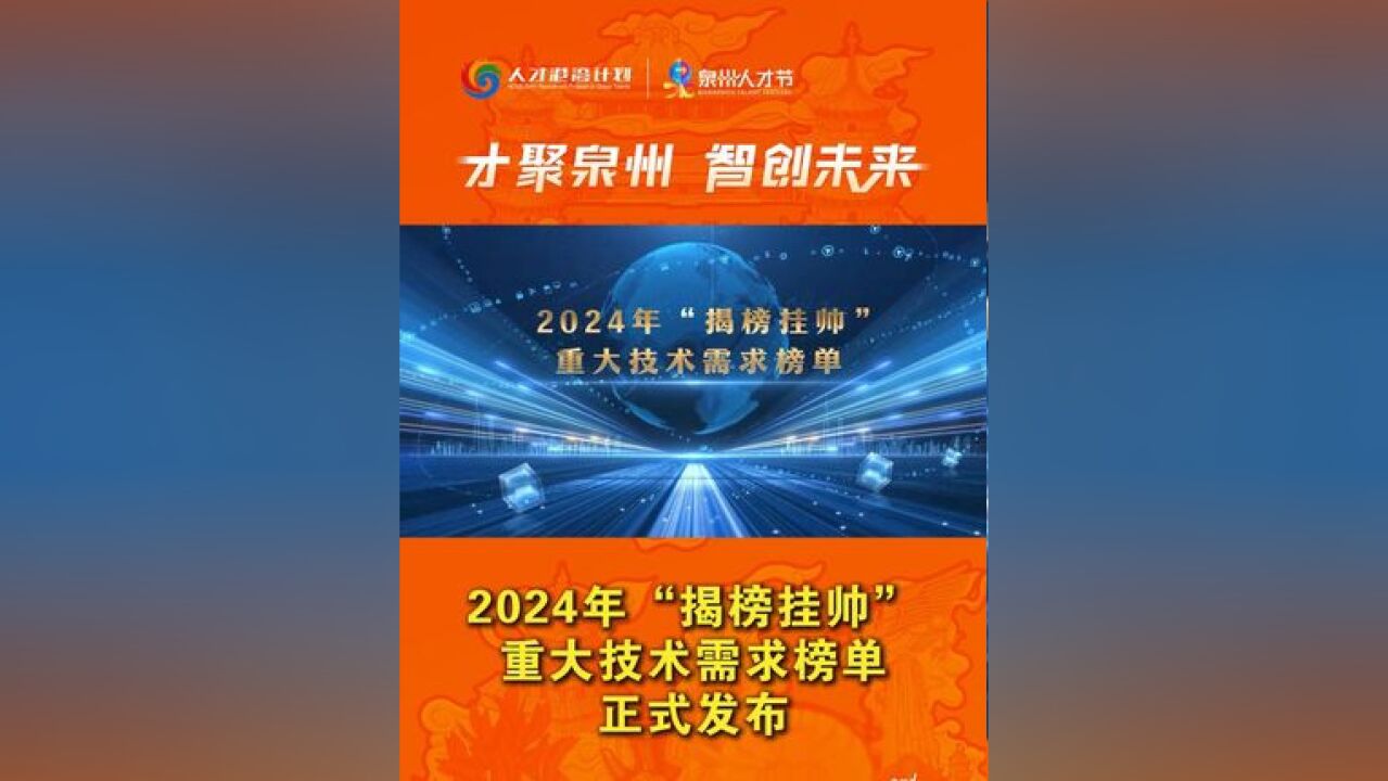 2024年第二届“泉州人才节”盛大开幕!重磅发布2024年“揭榜挂帅”重大技术需求榜单