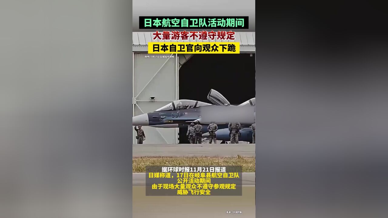 日本航空自卫队活动期间大量游客不遵守规定,日本自卫官向观众下跪