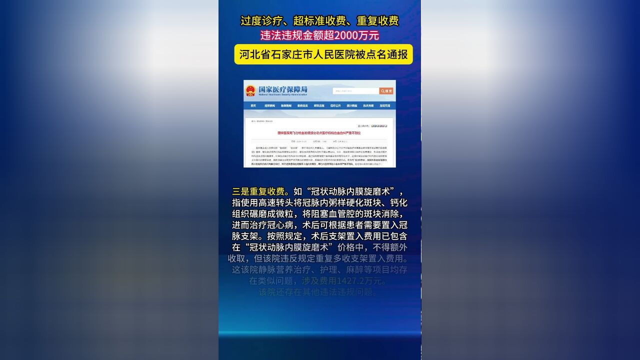 违法违规金额超2000万元,石家庄市人民医院被点名通报