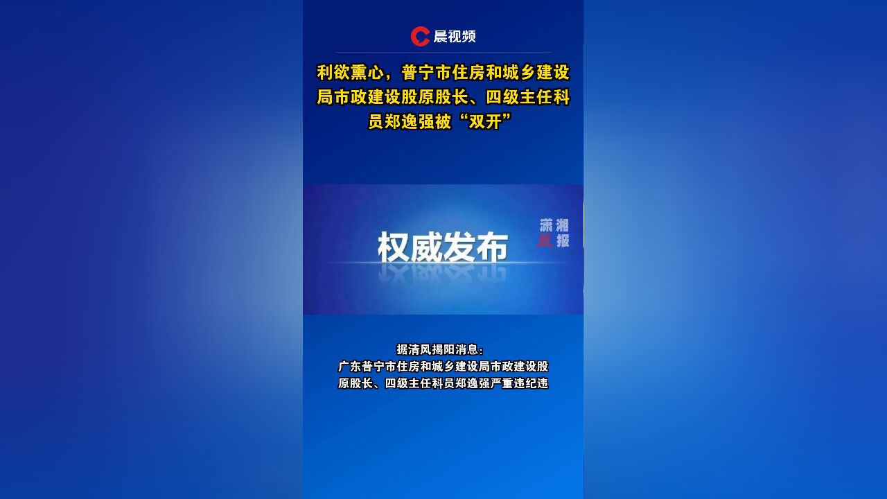 利欲熏心,普宁市住房和城乡建设局市政建设股原股长、四级主任科员郑逸强被“双开”