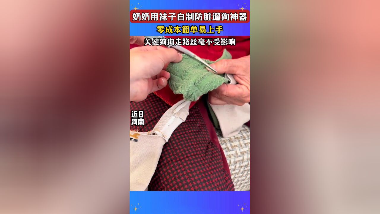 奶奶用袜子自制防脏遛狗神器 零成本简单易上手