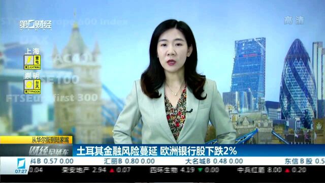 土耳其金融风险蔓延 欧洲银行股下跌2%