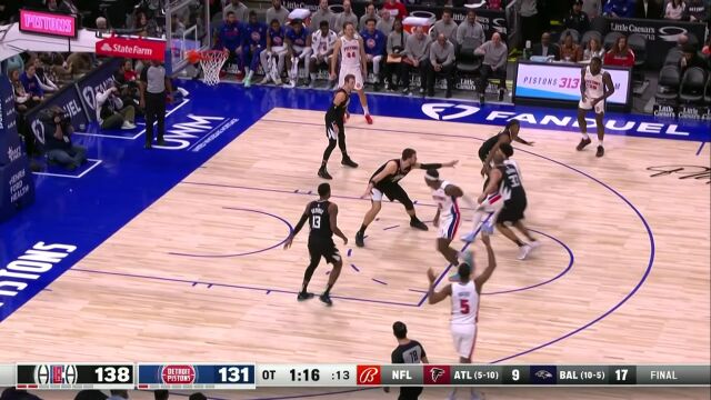NBA常规赛：快船vs活塞加时英文原声回放