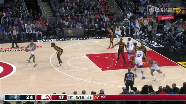 NBA常规赛：森林狼vs老鹰第1节英文原声回放
