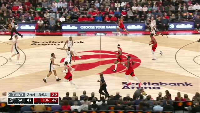 NBA常规赛：马刺vs猛龙第2节英文原声回放