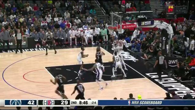 NBA常规赛：奇才vs快船第2节中文解说回放