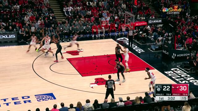 NBA常规赛：篮网vs公牛第1节英文原声回放