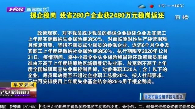 黑龙江省推出“援企稳岗”政策 280户企业获2480万元“返款”