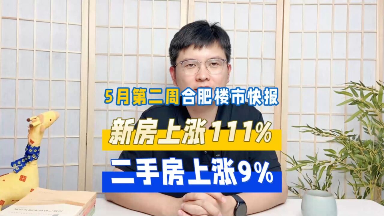 5月第二周合肥楼市快报:新房环比上涨111%、二手房环比上涨9%!