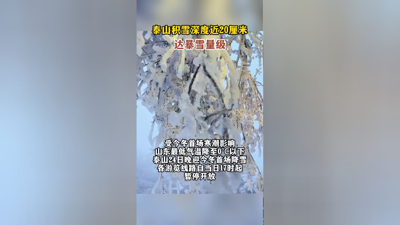 泰山积雪深度近20厘米,达暴雪量级