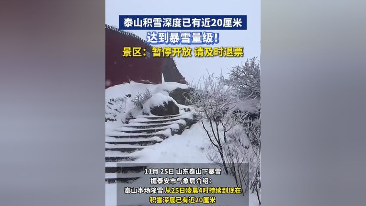 11月 25日,山东泰山下暴雪