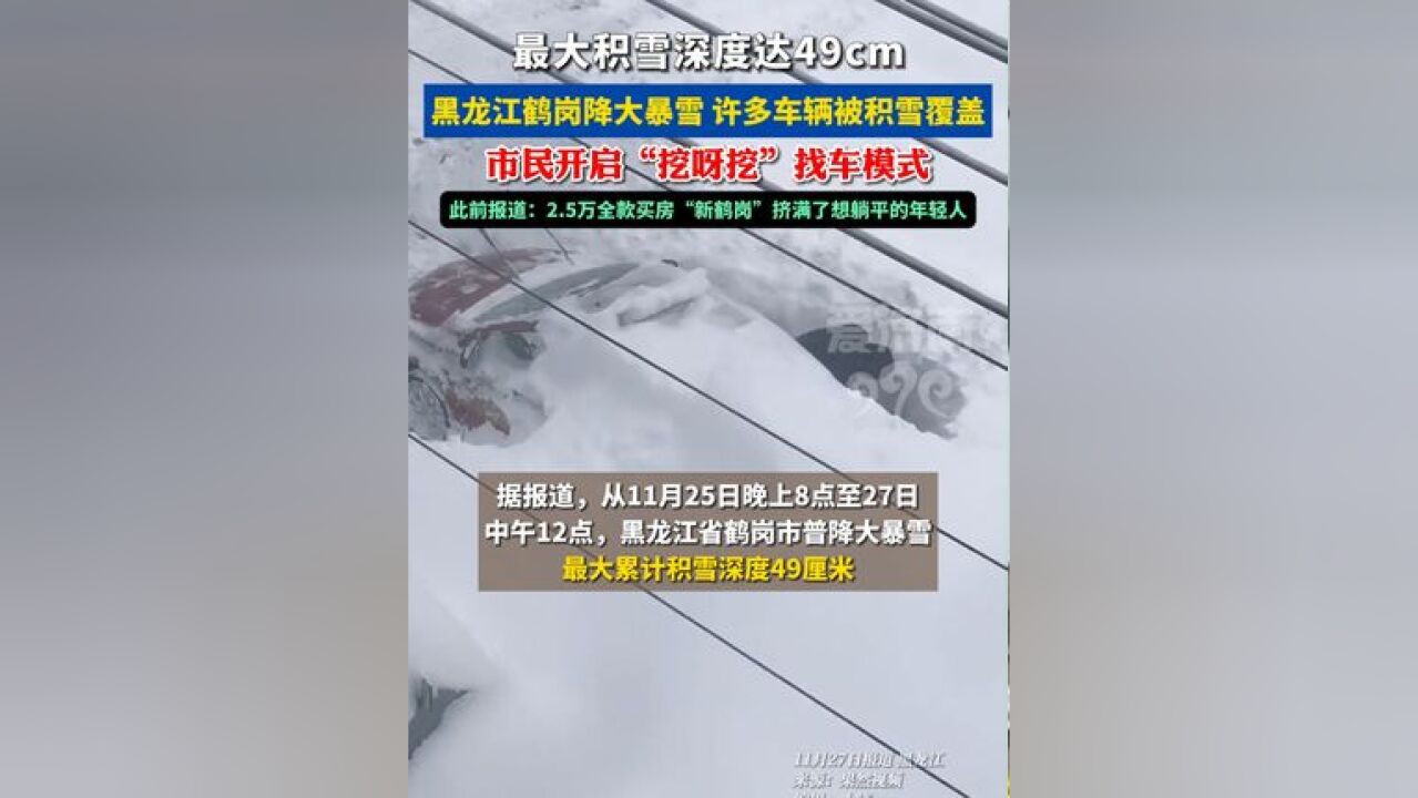 黑龙江鹤岗暴雪后车主开启找车模式,找自家车像开盲盒