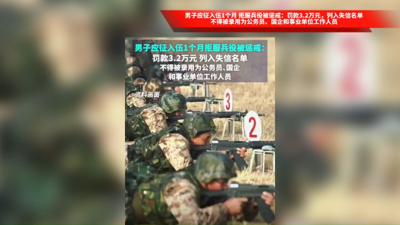 男子应征入伍1个月,拒服兵役被惩戒:罚款3.2万元,列入失信名单