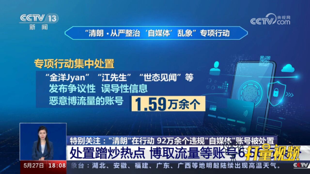 重点平台累计处置蹭炒热点、博取流量等账号6.56万余个