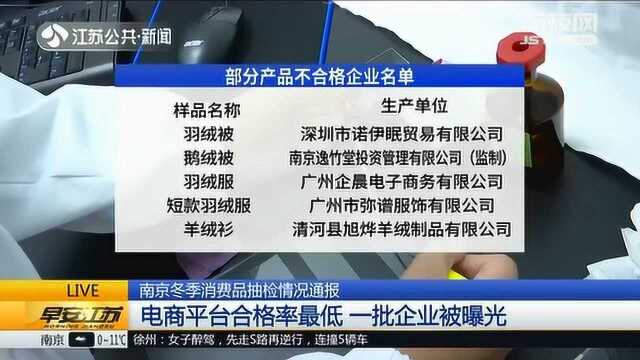 南京冬季消费品抽检通报 电商平台合格率最低 一批企业被曝光