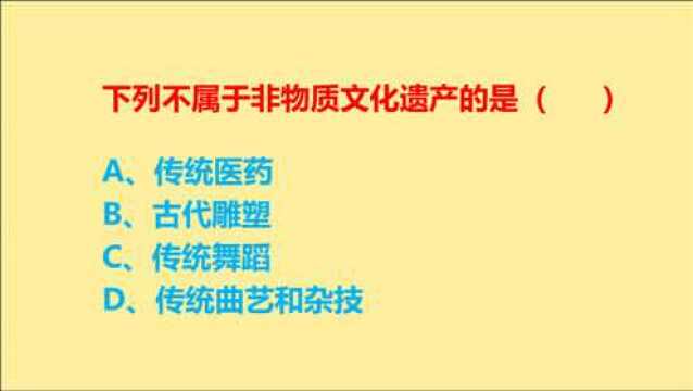 公务员考试,下列不属于非物质文化遗产的什么?医药、雕塑、舞蹈