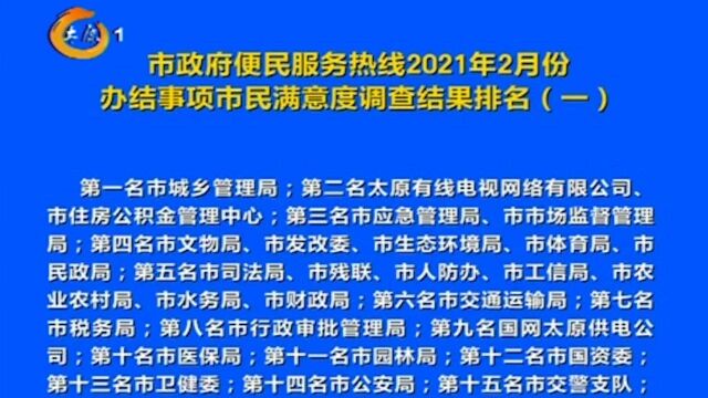 太原:市政府便民服务热线2月份办结事项市民满意度调查结果公布