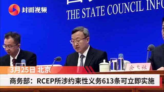 商务部:RCEP涉及的701条约束性义务有613条可以立即实施