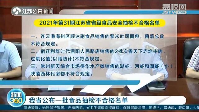 江苏省公布一批食品抽检不合格名单