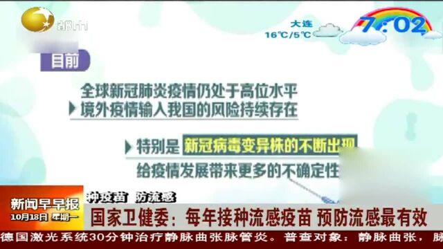 国家卫健委:每年接种流感疫苗,预防流感最有效