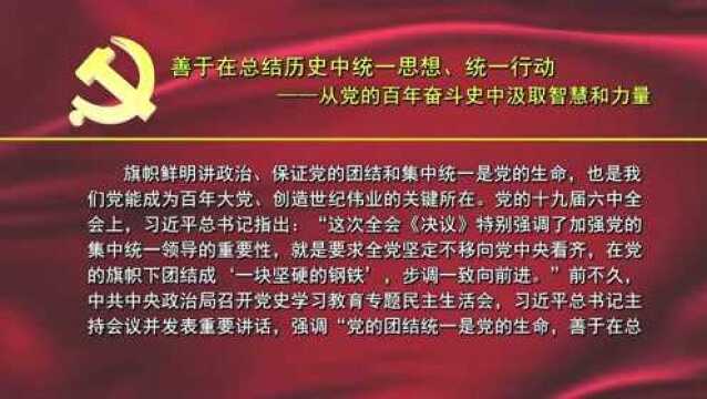 善于在总结历史中统一思想、统一行动——从党的百年奋斗史中汲取智慧和力量