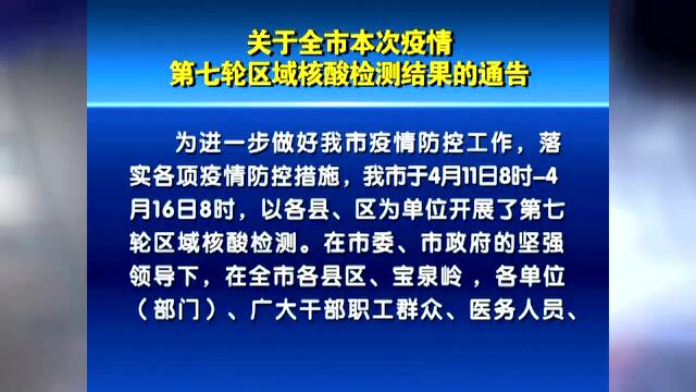 鹤岗:关于全市本次疫情第七轮区域核酸检测结果的通告