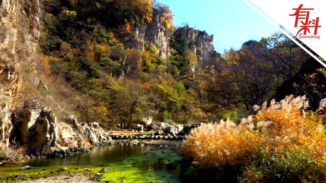 航拍视角展现秋日九仙山美景:龙潭大峡谷两侧红黄交错 相映成趣